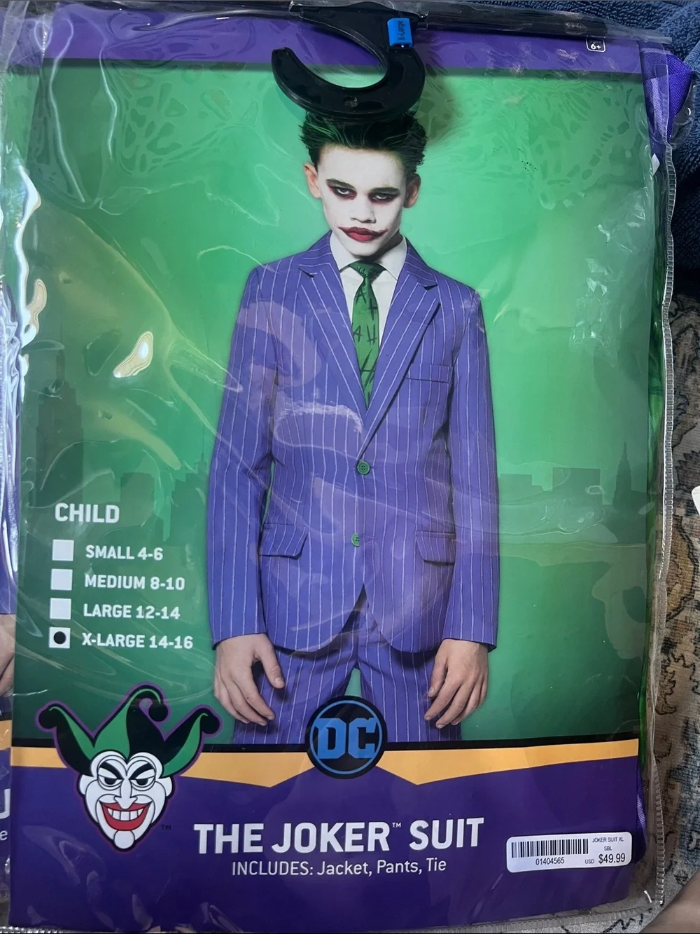 DC Kids Joker Purple Pinstripe Suit with Green Tie size 14/16